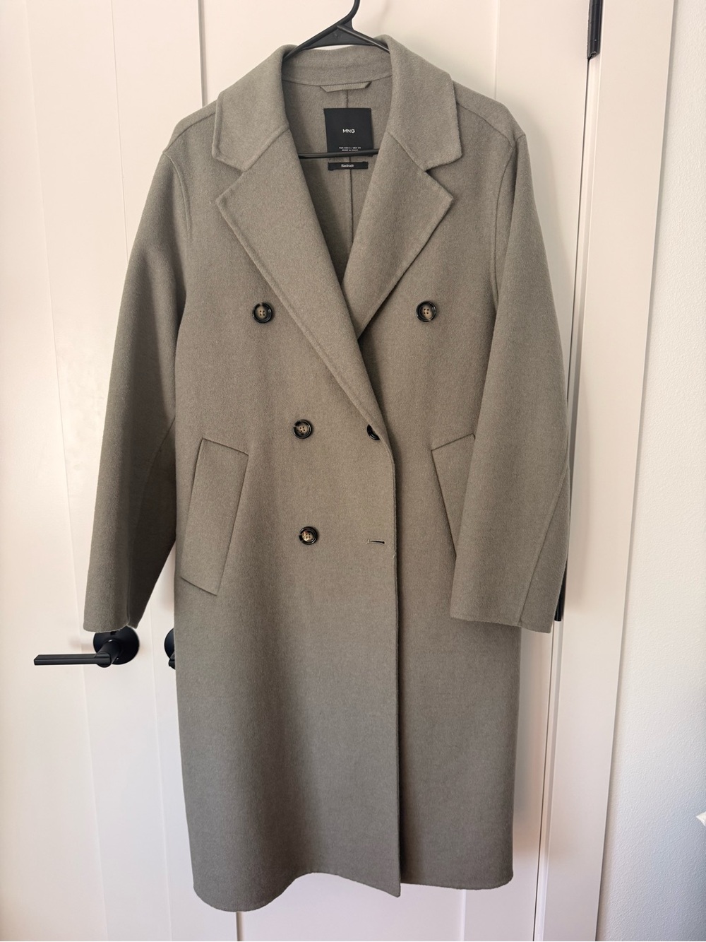 Mango Women's Oversized Double-Breasted Wool Coat in Olive Gray